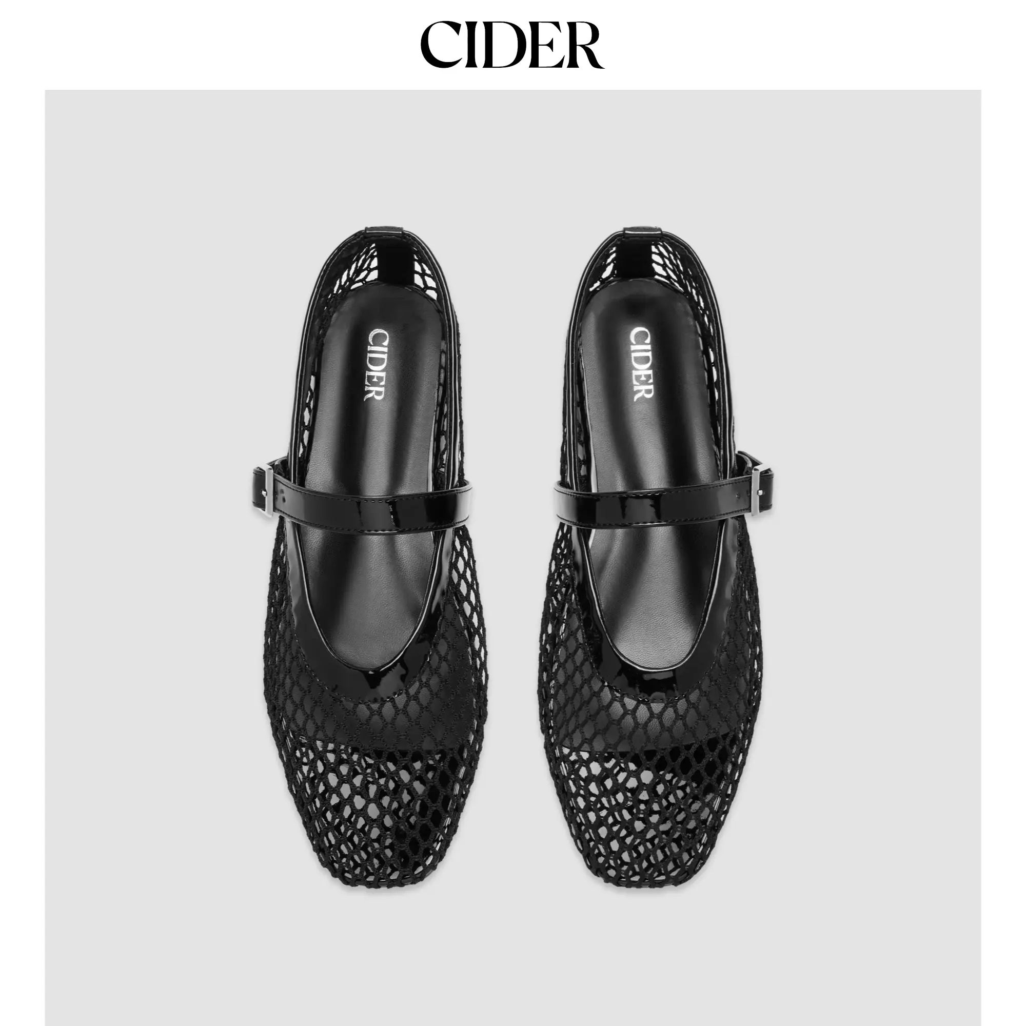 Cider [3 colors, size 6-11] FAUX LEATHER MESH MARY JANE FLATS