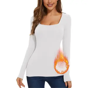 Womens Long Sleeve Thermal Shirts Square Neck T Shirts Underwear Tops Basic Fitted Tees