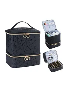 Double-Layer Nail Polish Storage Bag Holds Up to 30 Bottles, High-Quality PU Material, Cosmetic Bag, Makeup Pouch, Makeup Storage Organizer, Makeup Containers, Essential for Beauty Studios & Salons