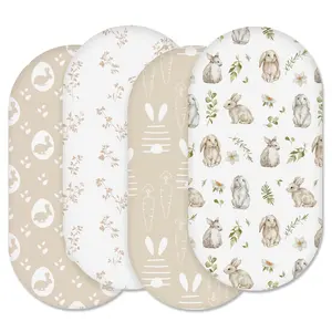 4 Pack Bassinet Sheets for Baby Boy and Neutral Colors, Fits Rectangle Round Oval Bassinet Mattresses, Flexible, Safe for Mouth and Hands, Oeko-Tex Certificated