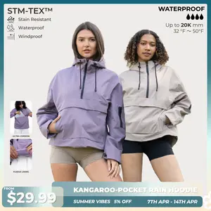 【Restocked】PUFFIT STM-TEX Waterproof Oversized Fall Hoodie Coat Warm Half Zip Rain Jacket With Adjustable Waist,Hood & Cuffs,Large Kangaroo Pocket,Shell Jacket,Ski Jacket,Spring Jacket,SpringStatem,Windbreaker,Dog Walking,School Running,Football Mum