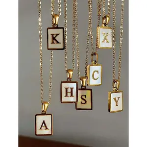 1pc Personalized White Shell Initial Necklace Stainless Steel Non Tarnish Women Letter Necklace