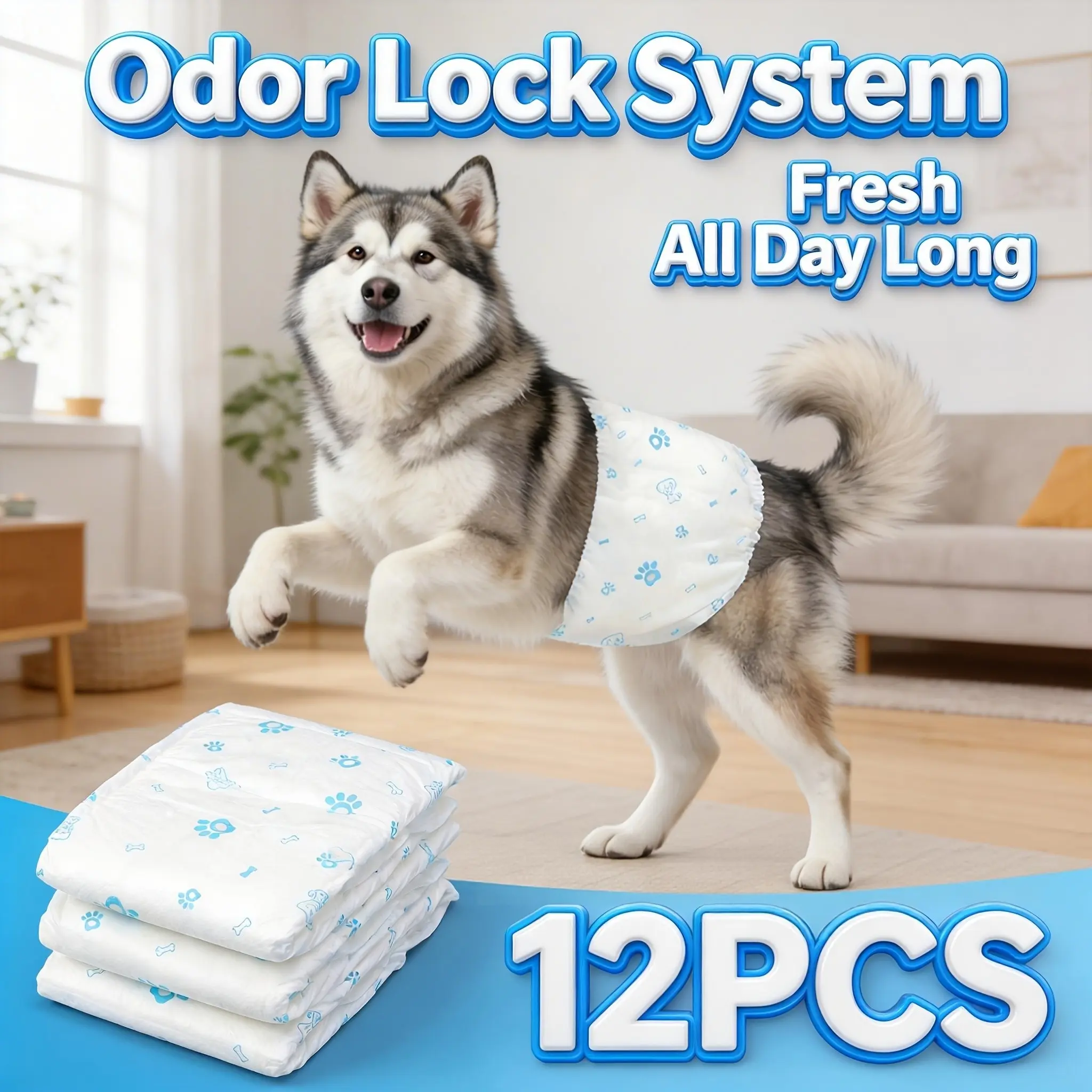 12pcs Pack Suitable for Samoyed Adult Male Dogs Diapers - Large Size Leak-Proof Super Absorbent Cloud-Soft Breathable Ultra-Thin Skin-Friendly Doggy Underwear with Marking for Outings, Suitable for Potty Training & Care