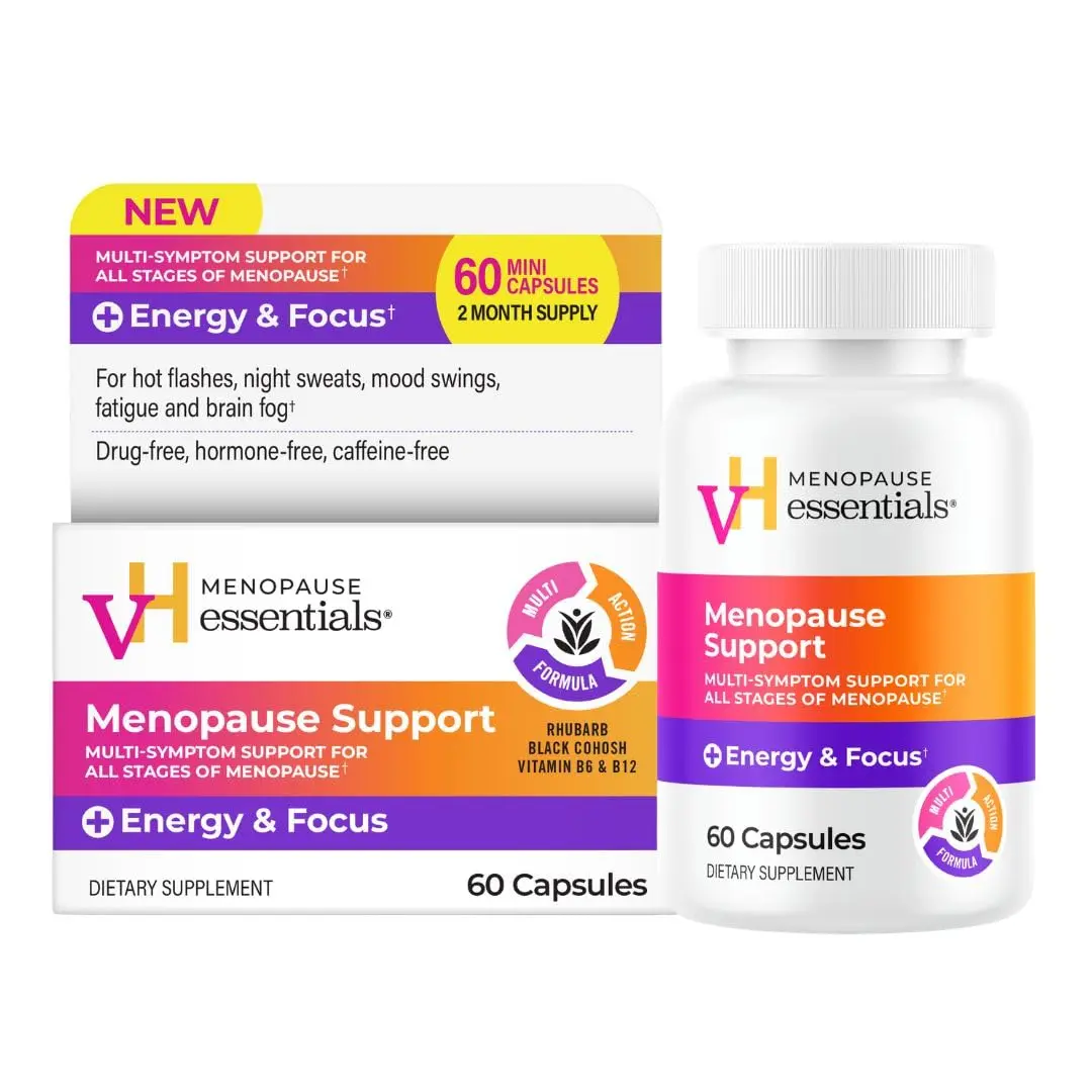 vH essentials Menopause Energy & Focus Support 60 Capsules – Multi-Symptom Support for All-Stages of Menopause: hot Flashes, Night Sweats, Mood Swings, Fatigue & Brain Fog