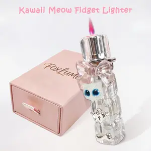 【Without Gas】Foxlume Cute Cat Windproof Lighter, Adjustable, Inflatable, Rotatable, Pink Flame,Kitchen&Outdoor Tool, Practical and Elegant Gift for Girlfriends&Ladies, Including Exquisite Gift Box