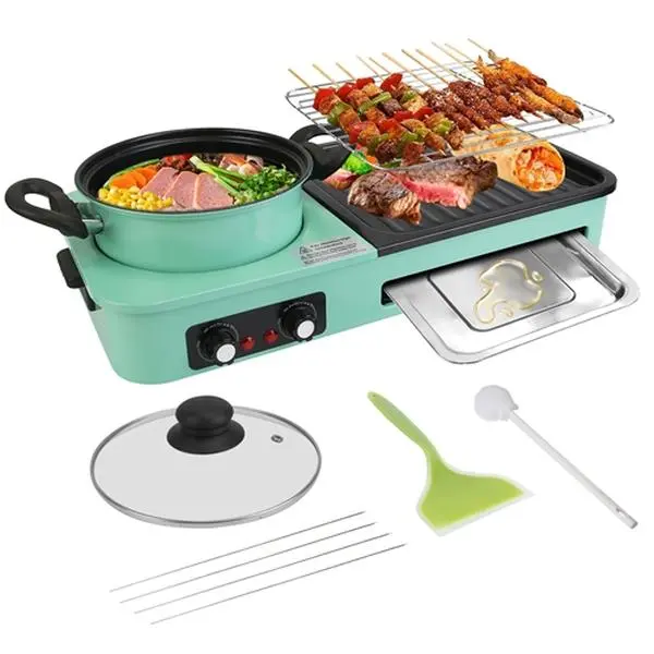 3-in-1 Electric Grill and Hot Pot, Smokeless Non-Stick Stainless Steel Cooker with 1600W Dual Temp Control, Detachable Design for Family Gatherings, Hot Pot Cooker, Multifunctional Hot Pot-5349