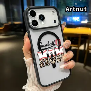 Magnetic Phone Case for iPhone 17 Pro Max 16 Plus 15 14 13 12 11 Air E Baseball Mom Love Pattern Acrylic Back Shockproof Ultra Thin Mobile Phone Cover Gift for boy girl