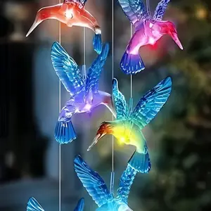 Outdoor Solar Hummingbird Wind Chime Light, Waterproof Auto-Color Changing LED, Perfect Gift for Family Friends, Decorative for Porch Patio Garden