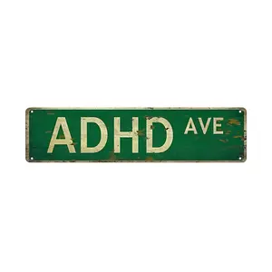 Funny Metal Sign ADHD AVE Vintage Tin Sign (16*4 Inch) – Street Sign Wall Art for Bar, Cafe, and Garage Wall Decor, Home Decor, Waterproof, Easy-Hanging, Family Wall Decor, Funny Wall Art