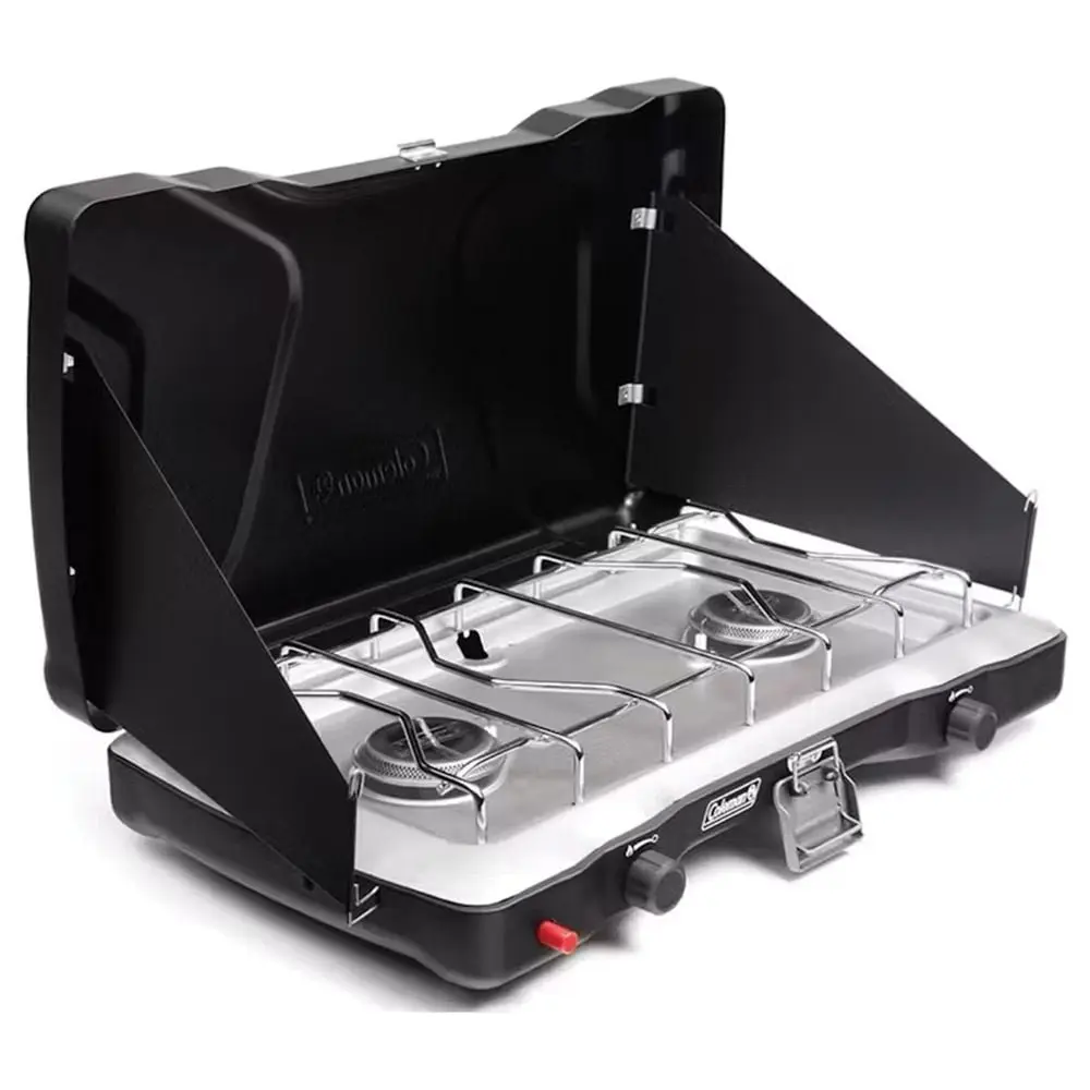 Coleman Triton Plus 2-Burner Gas Stove Cooktop, Black Gas Burner for Camping & Hiking Outdoor Activities, Portable Kitchen, Gas Burner Stove