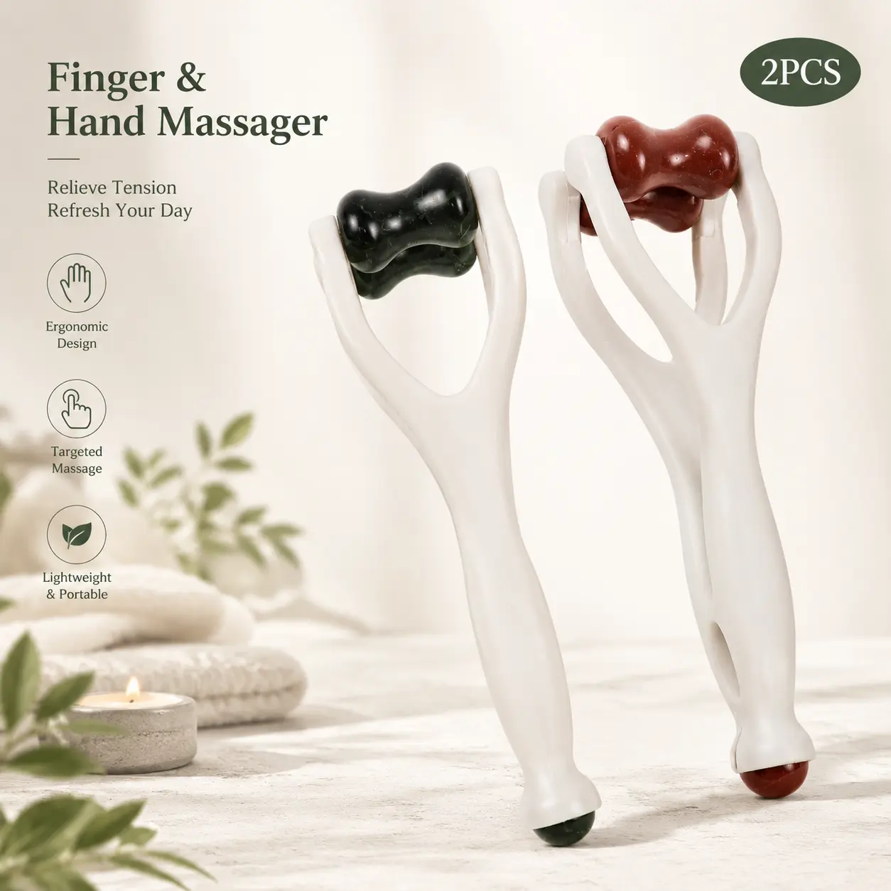 Dual-Sided Therapy Tool: Combines two unique texturePortable Bian Stone Finger & Hand Massager – Dual-Sided Roller for Arthritis, Carpal Tunnel, Circulation & Stress Relief (Perfect Gift)