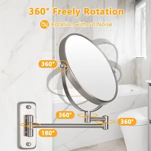 Wall Mounted Makeup Mirror - 10x Magnification 8'' Two-Sided Swivel Extendable Bathroom Mirror Nickel Finish Decor