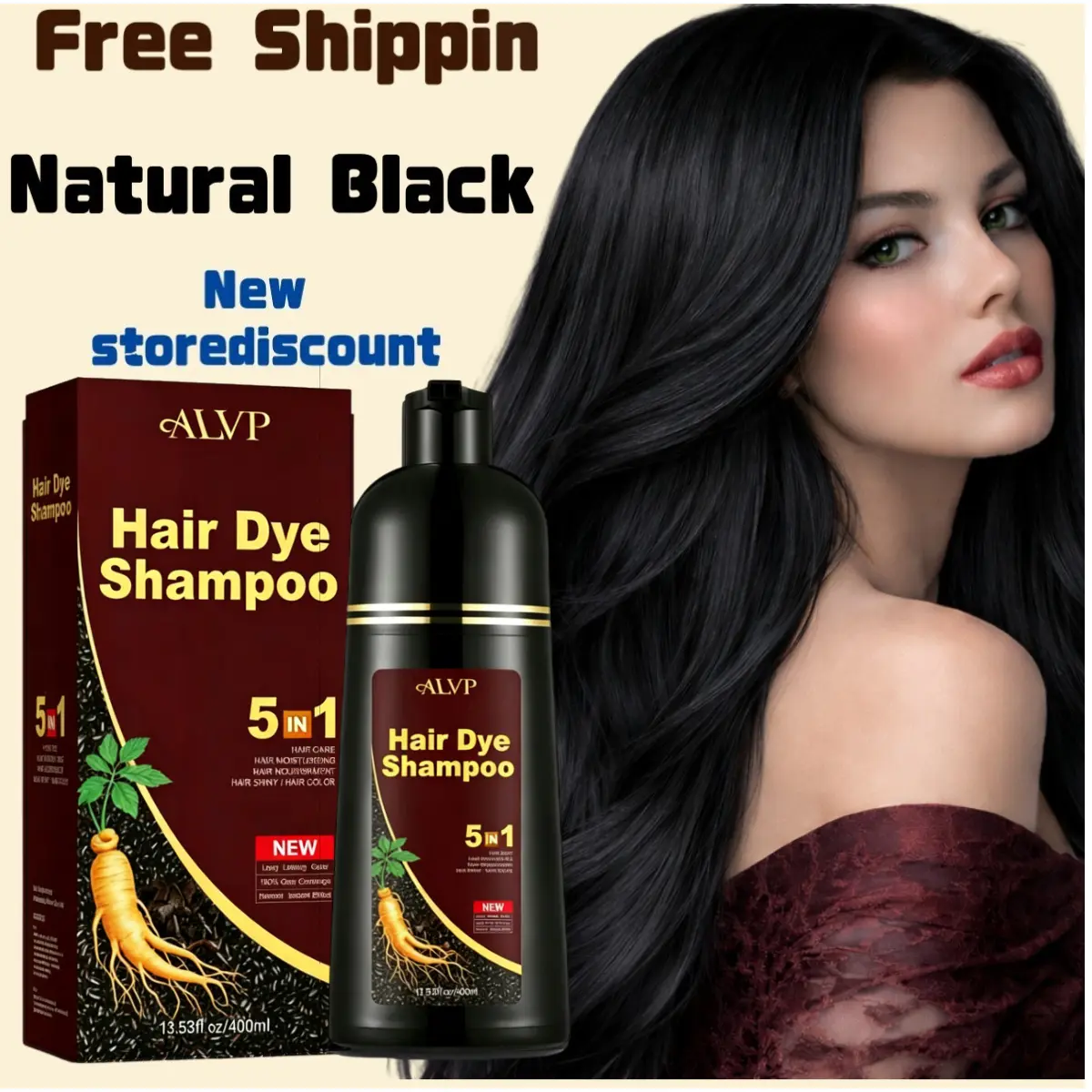 ALVP 5-in-1 Herbal Color Shampoo, Haircare Cleanser & Conditioner with Ginseng for Men & Women - Smooth Gray Coverage, Long-Lasting Color, Scalp Nourishing