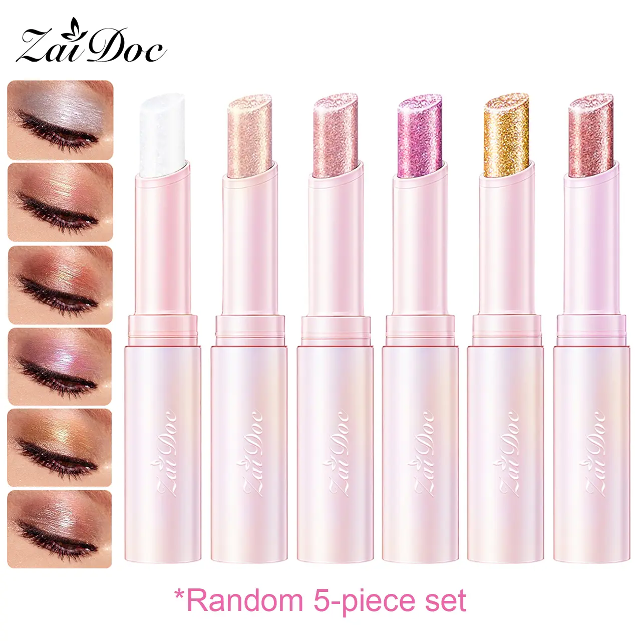 Random 5Pcs ZaiDoc Sparkle Jelly Makeup Wands, Eyeshadow & Highlighter & Lip Gloss 3-in-1, Hydrating Comfortable Use, Long-lasting Glossy Shine, Mini Portable Makeup Stick 10ml