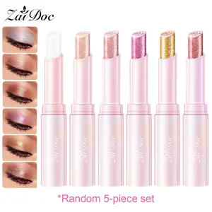 Random 5Pcs ZaiDoc Sparkle Jelly Makeup Wands, Eyeshadow & Highlighter & Lip Gloss 3-in-1, Hydrating Comfortable Use, Long-lasting Glossy Shine, Mini Portable Makeup Stick 10ml