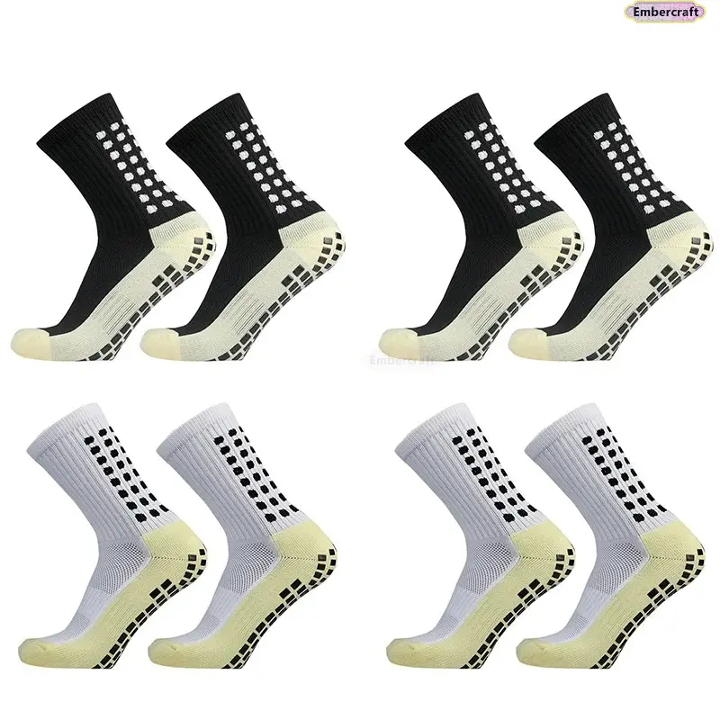Men's Sports Socks Set - 1-4 Pairs Athletic Crew Socks, Elastic, Breathable, Antislip Grip, Compression Fit, Moisture Wicking, for Soccer Training, Gym