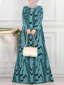 women's all over print keyhole neckline dress without hijab, casual bishop sleeve maxi dress for fall & winter, women's clothing for daily wear