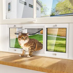 Aluminum Window Pet Door for Cats Small Dogs - Window Cat Door Insert Horizontal, Adjustable to Fit Window Width from 23" to 36", Weatherproof Pet Door with 4-Way Lock, No-Drill, Quick Installation