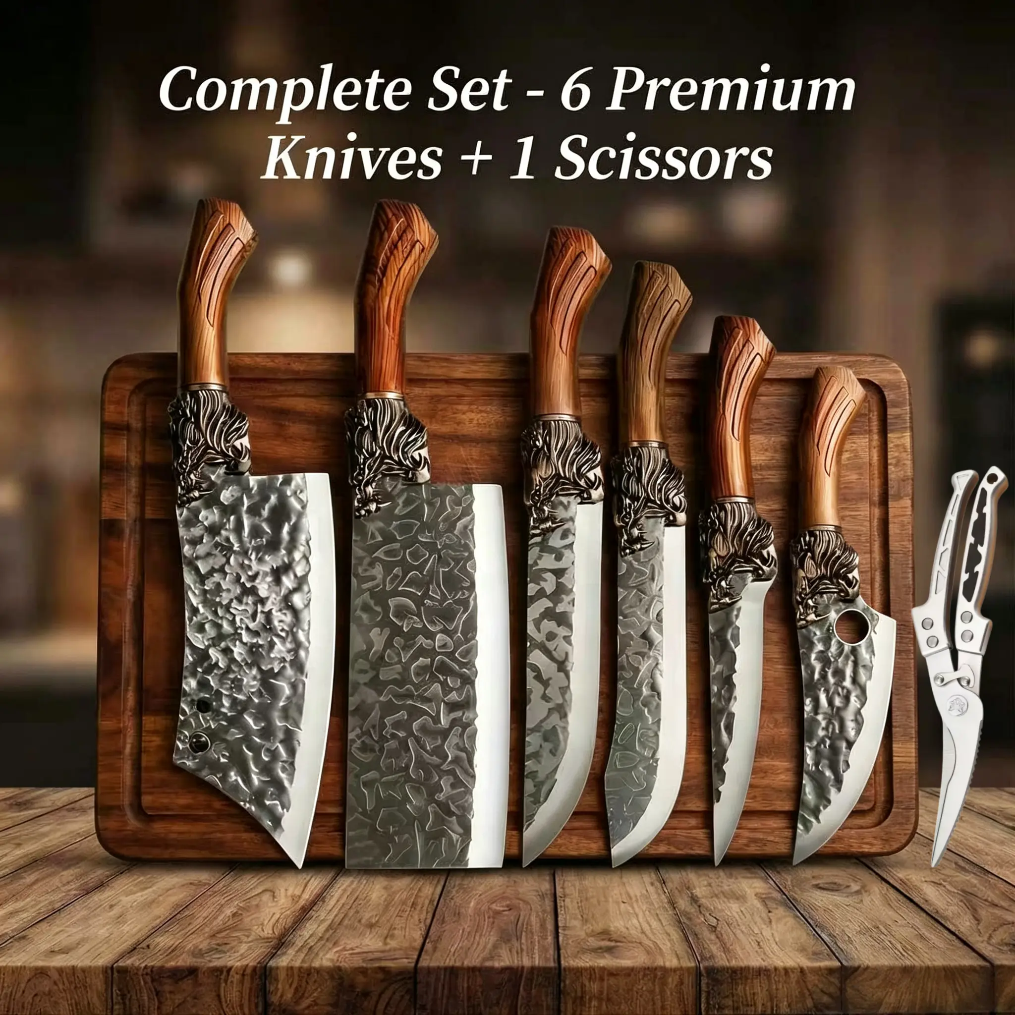 BIEZUMN  7 Multiple Pieces Kitchen Knife Set - Professional, Ultra-Sharp Cooking Tools with Kitchen Accessories for Cooking Tasks: Bone, Slicing, Carving, Butcher Knives, Peeler, Scissors (Meat, Fish Use)