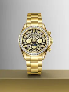 Dulunwe Men's Luxury Diamond Design Automatic Mechanical Watch Multifunctional Small Dial Calendar 24-Hour Waterproof Gift for Men Diamond Wrist Watch