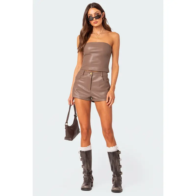 Low rise faux leather shorts - TikTok Shop