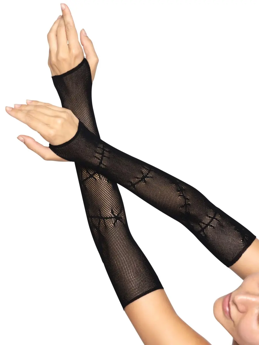Leg Avenue Women's Black Stitched Halloween Opera Length Breathable Fishnet Armwarmers - 1 Size Fits Most, Hand Wash Cold, Dog & Cat Costume Accessory (Model 2676-00122) - Fishnet Arm Warmers