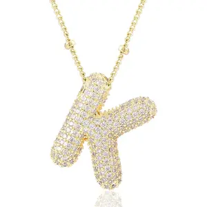 Letter Necklace, 14k Gold Plated Bubble Balloon Dainty Necklace for Women, Chunky Initial Charm Pendant Name Necklace Personalized