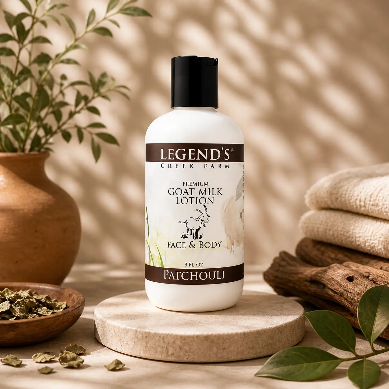 Patchouli Goat Milk Body Moisturizer, Sunflower & Shea Infused Body Care Cosmetic Lotion