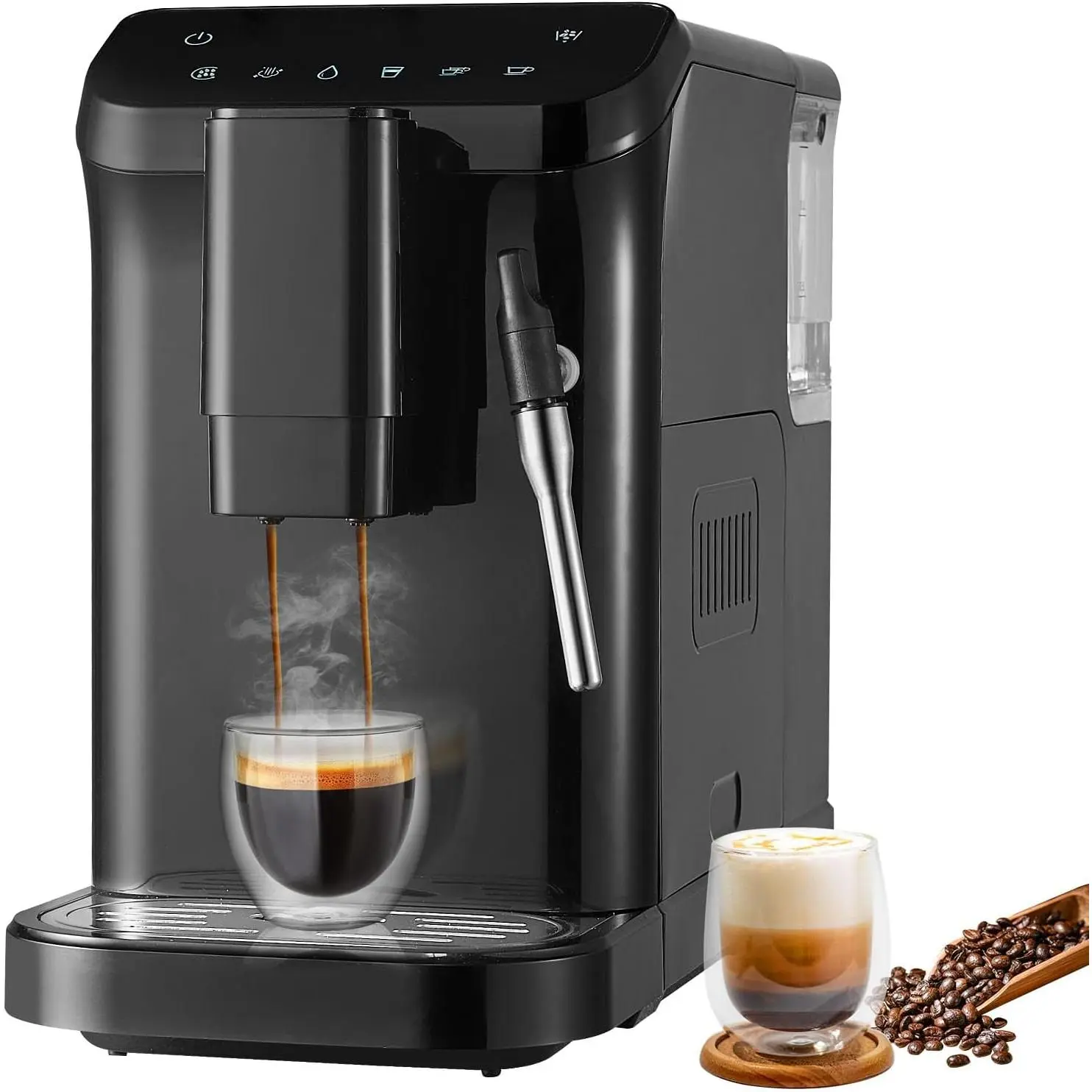 2024 Spring New Modern Programmable Automatic Espresso Machine with Grinder-Steam System, 20-Bar Pressure System, 15-Level Grinding Settings, 1.5L Water Tank, LCD Digital Touch Screen, Milk Frothing Wand, Coffee Beans Compatible for Home or Office Use