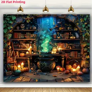 Gothic Apothecary Backdrop - Durable Polyester Banner for Dark Aesthetic, Reusable Spell Theme Photo Booth