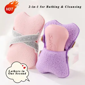 Soap Bag Bath Sponge Exfoliating Foam Soft Non-Irritating Cleaning Shower Ball Fits Soap Bathroom Brush Heart Shaped Sponge