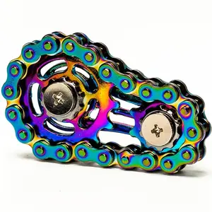 1pc Bike Chain Fidget Spinner - Silent CNC Machined Stainless Steel Gear Desk Toy for Adults | Steampunk Decor Stress Relief Decoration Anxiety Relief And Focus Tool for Office (Collectible Mechanical Art) | Mixed Color Metal