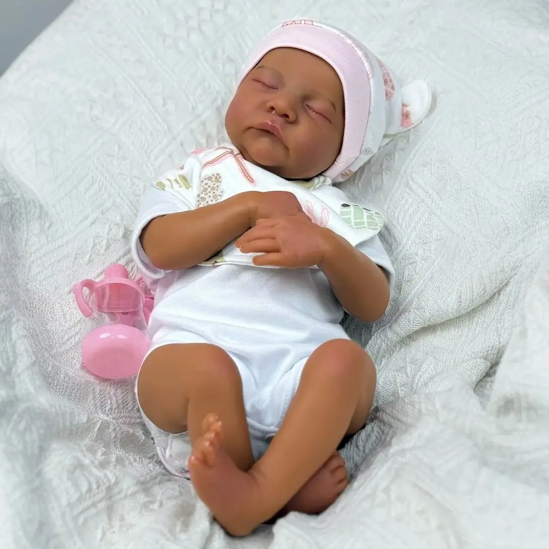 BZDOLL 19" Realistic Reborn Baby Doll with Lifelike Light Beige Texture & Sleeping Expression - Cloth Body & Vinyl Head, Hand-Painted 3D Details, Includes Outfit, Pacifier, Bottle & Birth Certificate - Gift for Kids, Collectors  Collector's Doll