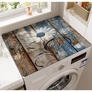 PINSOUL 60x50cm (23.6"x19.7") Rubber & Fabric Washer and Dryer Top Cover Mat, Stainproof Dust-proof Non-slip Standard Fit Retro Look Protector, Home Supplies for Laundry Room