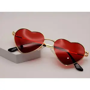 Heart Shape Heart Sunglasses Retro Vintage Boho Translucent Color Red