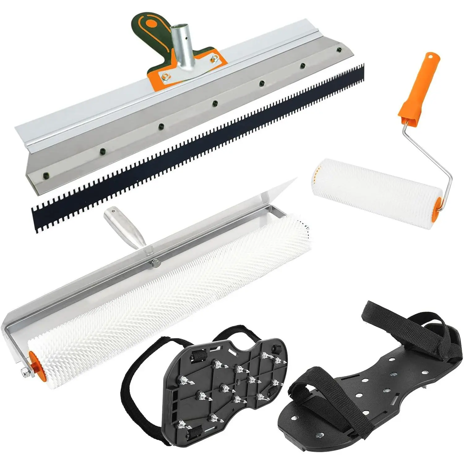 Self-Leveling DIY Tool Kit,Including Stainless Steel Scraper Self-Leveling Rake,Floor Construction Roller Nail Shoes,Epoxy Floor Paint Tools(Yellow)