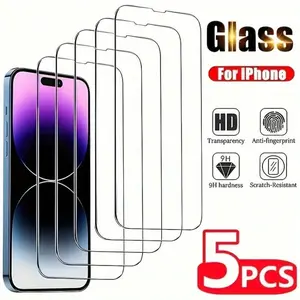 5-Pack HD Clear Tempered Glass iPhone Screen Protector, Scratch & Impact Resistant, Oleophobic Coating Smooth Touch, Compatible with iPhone 17/17 /17  Max/17 Air/X/XR/11//13/14/15/16/16 Plus/16 /16  Max/16e & Other Models 12 pro phone