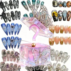YRnails 20 Sets Handmade Press-on Nails Selectable Size Length Random Style Iridescent Glitter Butterfly Design Sparkling Accents for Any Occasion