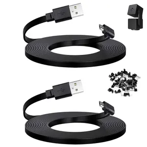 20 ft  for WYZE Cam Pan v3 Camera, Long  USB Flat Power Cord, 90 Degree 2-Pack, Black