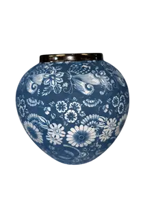 Blue Floral Ceramic Vase – 8.5" x 8.5" with 4" Opening