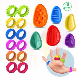 18 Silicone Sensory Rings + Stone Set, Sensory Grippie Set, Textured Sensory Toys, Colorful Combinations, Promote Calmness and Focus, Ideal for Classroom Incentives