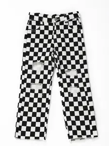 Kids Black & White Check Denim Jeans