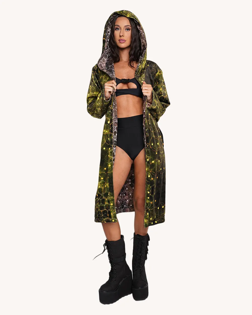iHeartRaves Unisex Forest Print Cloak, Original Reversible Design in Soft-Buttery Fabric with Hidden Pocket, Flowing Festival Costume