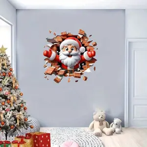 3D Santa Claus Design Wall Sticker, Creative Wall Decal, Removable Wall Art for Home Living Room Bedroom Decor, Home Decor, Ornaments