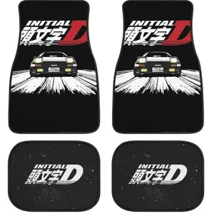 Initial D AE86 Pattern Car Floor Mats Set of 4 Front and Rear Interior Accessories Rubber Protection Carpet Universal