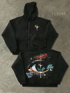 Letter Print Hooded Unisex Cardigan, Loose Long Sleeve Zipper Jacket, Trendy Streetwear, Fashionable Casual, Everyday