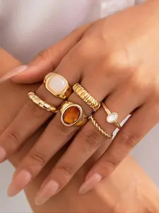 6-Piece Vintage Bohemian Glass Gemstone Stackable Rings Set, Statement Rings, Stylish Thick Jewelry for Women, Daily Wear and Vacation Decor, Perfect Gift for Friends, Boho Style Rings, Stackable Finger Rings