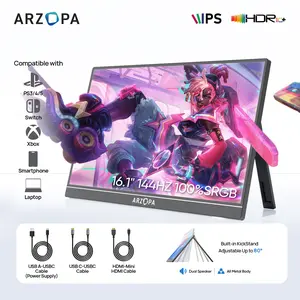 ARZOPA 16.1'' Portable Gaming Monitor 100% sRGB 144Hz&60Hz 1080P FHD Kickstand Portable Monitor External Second Screen for PS5 Xbox Laptop PC Switch