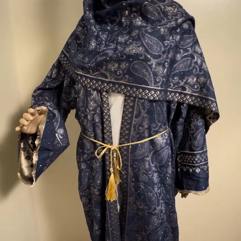 Women's Elegant Pashmina Abaya - Modest Muslim Outfits, Muslim Fashion, Elegant Traditional Abayas with Floral Embroidery, Gold Accents, Rhinestone Embellished - Dubai Abaya for Special Events, Casual Outings