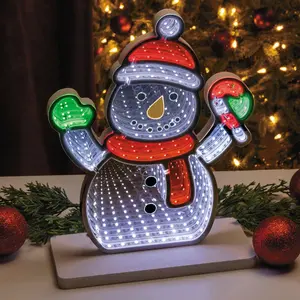 9 1/4" x 12 1/4" Snowman in Hat, Gloves & Scarf Plastic Infinity Light